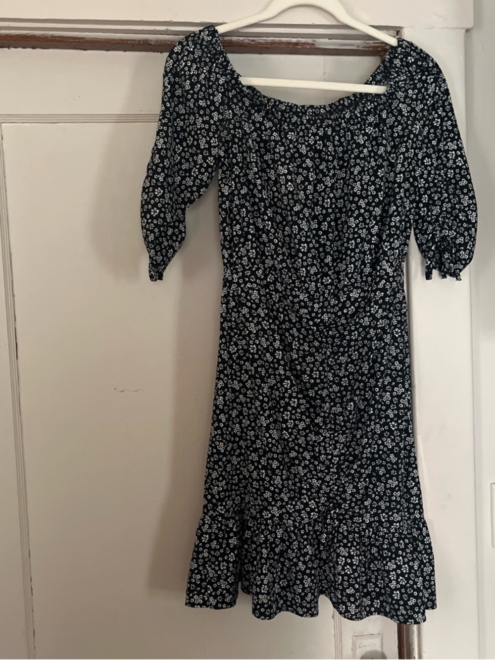 Zara Black Midi Dress with White Floral Print